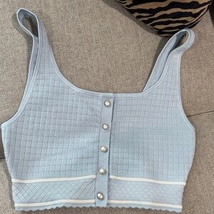 Babaton Aritzia Light Blue Cropped Tank Top with Pearl Buttons